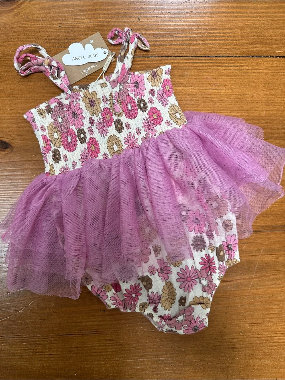 Angel Dear Pink Floral Tulle Romper